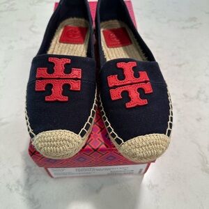 Tory Burch Espadrilles Blue Red Canvas Jute Sole